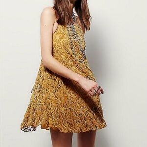 Free People Mustard/Gold Velvet Mini Dress | Size XS